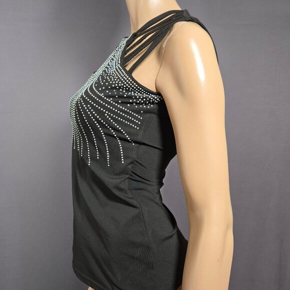 Y2K Black Sleeveless Rhinestone Top Size M Going Out Top Glitter Mcbling - Picture 6 of 9